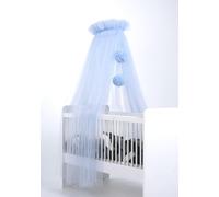 Baby Fancyroom Ciel de lit de bébé en tulle, lit d'appoint, moustiquaire, décoration de chambre de bébé, baldaquin pour chambre d'enfant, 165 cm de long, avec pompons, taupe (bleu bébé)