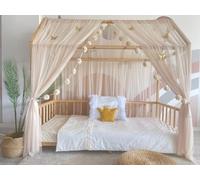 Baby Fancyroom Ciel de lit de Maison, Beige, décoration pour Chambre d'enfant, lit d'enfant, baldaquin, Guirlande de Pompons en Tulle de qualité supérieure (Ciel de lit Beige sans Papillons, 340cm)