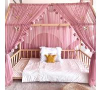 Baby Fancyroom Ciel de lit de Maison, décoration pour Chambre d'enfant, lit d'enfant, baldaquin, Guirlande de Pompons en Tulle de qualité supérieure (Vieux Rose, 320cm, sans Papillons)