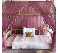 Baby Fancyroom Ciel de lit de Maison, décoration pour Chambre d'enfant, lit d'enfant, baldaquin, Guirlande de Pompons en Tulle de qualité supérieure (Vieux Rose Fonce, 380cm, +5 Papillons Dores)