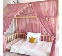 Baby Fancyroom Ciel de lit de Maison, décoration pour Chambre d'enfant, lit d'enfant, baldaquin, Guirlande de Pompons en Tulle de qualité supérieure (Vieux Rose, 300cm, sans Papillons)