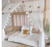 Baby Fancyroom Ciel de lit de Maison, décoration pour Chambre d'enfant, lit d'enfant, baldaquin, Guirlande de Pompons en Tulle de qualité supérieure (Ecru/Creme, 380cm, +5 Papillons Dores)