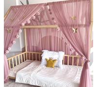 Baby Fancyroom Ciel de lit de Maison, décoration pour Chambre d'enfant, lit d'enfant, baldaquin, Guirlande de Pompons en Tulle de qualité supérieure (Vieux Rose, 340cm, +5 Papillons Dores)