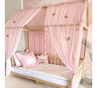 Baby Fancyroom Ciel de lit de Maison, décoration pour Chambre d'enfant, lit d'enfant, baldaquin, Guirlande de Pompons en Tulle de qualité supérieure (Rose, 340cm, sans Papillons)