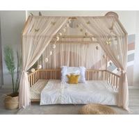 Baby Fancyroom Ciel de lit de Maison, décoration pour Chambre d'enfant, lit d'enfant, baldaquin, Guirlande de Pompons en Tulle de qualité supérieure (Beige, 300cm, sans Papillons)