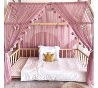 Baby Fancyroom Ciel de lit de Maison, décoration pour Chambre d'enfant, lit d'enfant, baldaquin, Guirlande de Pompons en Tulle de qualité supérieure (Vieux Rose, 380cm, +5 Papillons Dores)