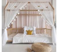 Baby Fancyroom Ciel de lit de Maison, décoration pour Chambre d'enfant, lit d'enfant, baldaquin, Guirlande de Pompons en Tulle de qualité supérieure (Ecru/Creme, 340cm, +5 Papillons Dores)