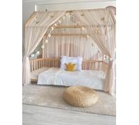 Baby Fancyroom Ciel de lit de Maison, décoration pour Chambre d'enfant, lit d'enfant, baldaquin, Guirlande de Pompons en Tulle de qualité supérieure (Beige, 340cm, +5 Papillons Dores)