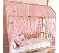 Baby Fancyroom Ciel de lit de Maison, décoration pour Chambre d'enfant, lit d'enfant, baldaquin, Guirlande de Pompons en Tulle de qualité supérieure (Rose, 380cm, sans Papillons)