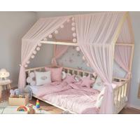 Baby Fancyroom Ciel de lit de Maison, décoration pour Chambre d'enfant, lit d'enfant, baldaquin, Guirlande de Pompons en Tulle de qualité supérieure (Rose, 320cm, avec Guirlande à Pompons)