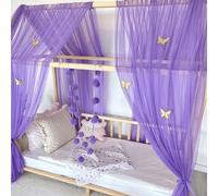 Baby Fancyroom Ciel de lit de Maison, décoration pour Chambre d'enfant, lit d'enfant, baldaquin, Guirlande de Pompons en Tulle de qualité supérieure (Lila, 340cm, sans Papillons)