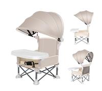 Baby Folding Dining Chair, Travel Toddler Seat With Tray For Eating, Aluminum Alloy, Cloth Baby Folding Chairs With Canopy For Outdoor, Home, Lawn, Beach, Camping, And Picnic, 38x31x37cm