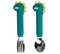 Baby Fork and Spoon Set Baby Couplery 2pcs / Set Dinosaur Baby Fork and Spoon Ensemble avec poignée de silicone Handle de dinosaures sans BPA Feed Training Feeding Toddler Ustensiles for Baby LED sev
