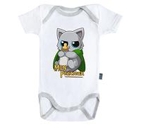 Baby Geek Chaton Mon precieux - Body Bébé Manches Courtes - Coton - Blanc - Coutures Grises (3-6 Mois)