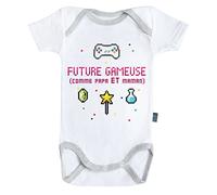 Baby Geek Future gameuse comme Papa et Maman - Body Bébé Manches Courtes - Coton Blanc et Gris (3-6 Mois)