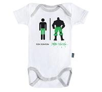 Baby Geek Mon Tonton trop Fort - Ma Super Famille - Body Bébé Manches Courtes - Coton - Blanc - Coutures Grises (6-12 Mois)