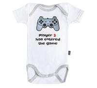 Baby Geek Player 3 Has Entered The Game - Body Bébé Manches Courtes - Coton - Blanc - Coutures Grises (18-24 Mois)