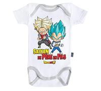 Baby Geek Saiyan de père en Fils - Trunks et Vegeta - Dragon Ball Super - Body Bébé Manches Courtes - Licence Officielle