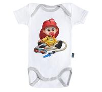 Baby Geek Un Jour Je Serai Un Pompier - Body Bébé Manches Courtes - Coton - Blanc - Coutures Grises