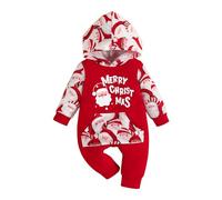Baby Girl Boy Christmas Clothes Infant Hoodie Jumpsuit Romper Long Sleeve Bodysuit Playsuit Newborn Xmas Holiday Outfit Festive Christmasthemed Baby Clothing (Red, 3-6 Months) a1714