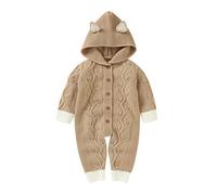 Baby Girl Boy Sweater Romper Hooded Jumpsuit Newborn Long Sleeve Knit Bodysuit Infant Fall Winter Clothes Warm Outwear Cozy Sweaters Kids Soft Warm Clothing (Khaki, 0-6 Months) h515i