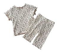 Baby Girls 2PCS Outfit Set Short Sleeve T-Shirt & Long Pants, Toddler Summer Fall Clothes, Soft Comfort Kids Clothing (Khaki, 18-24 Months) o80o