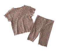 Baby Girls 2PCS Outfit Set Short Sleeve T-Shirt & Long Pants, Toddler Summer Fall Clothes, Soft Comfort Kids Clothing (Coffee, 9-10 Years) o77o