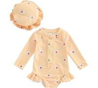 Baby Girl's Anti-Uv Swimsuit 1 Piece Long Sleeve Swimming Costume + Sun Hat
