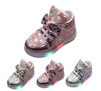 Baby Girls Sequins Bow Sneakers Glitter Light Up Sports Shoes Cute Toddler Lace Up Rubber Sole High Top Sparkle Running Shoes Kids Outdoor Lightweight Casual Sneakers