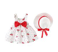 Baby Girls Sleeveless Summer Dresses Bowknot Princess Sundress Infant Cherry Polka Dot Backless Skirt with Hat Outfits Girls Casual Play Clothes (Red, 6-12 Months) c2s