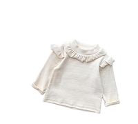 Baby Girls Solid Color Knitted Sweater Toddler Ruffle Ribbed Long Sleeve Pullover Sweaters Fall Winter Warm Tops Clothes Kids Casual Sweaters Children Tops Clothes (Beige, 1-2 Years) a1690