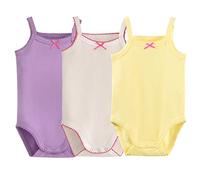 Baby Girls Spaghetti Strap Bodysuit Sleeveless Baby Tank Top Cotton Baby One Pieces Pack of Summer Baby Clothes Outfit, Violet/blanc/jaune, 18-24 Meses