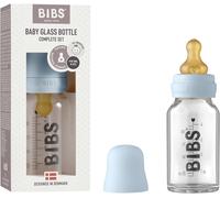 Baby Glass Bottle Anti-Colic Round Natural Rubber Latex Tip Promotes Natural Breastfeeding 110ml Baby Blue
