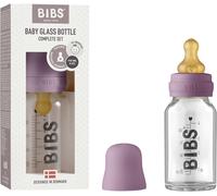 Baby Glass Bottle Anti-Colic Round Natural Rubber Latex Tip Promotes Natural Breastfeeding 110ml Purple