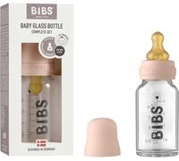 Baby Glass Bottle Anti-Colic Round Natural Rubber Latex Tip Promotes Natural Breastfeeding (Clear,Complete Set-110ml)