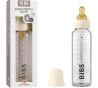 Baby Glass Bottle Anti-Colic Round Natural Rubber Latex Tip Promotes Natural Breastfeeding,Complete Set-225ml,Ivory