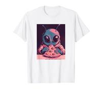 Baby Gray Alien Mangeant Une Tranche de Pizza Extraterrestre T-Shirt Graphique avec Valeur, Homme, Blanc, S