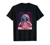 Baby Gray Alien Mangeant Une Tranche de Pizza Extraterrestre T-Shirt Graphique avec Valeur, Homme, Noir, S