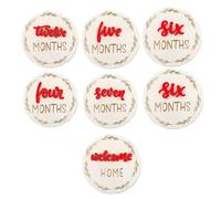 Baby Growth Signs, 3D Announcement Disc Set, 7 Pieces Decorative Wooden Birth and Month Marker Cards, Reusable Growth Discs, Ideal for Kids Room, Nursery, Livingroom & Photo Prop