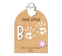 Baby Hand and Footprint Kit, Baby's First Halloween Keepsake, Wooden Craft Kits with Ink Pad, Hand Ornament for Birth Shower, Mom, Dad, Kids, Family, Christmas, Halloween, Nursery, 18x26cm