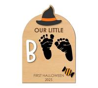 Baby Hand and Footprint Kit, Baby's First Halloween Keepsake, Wooden Craft Kits with Ink Pad, Hand Ornament for Birth Shower, Mom, Dad, Kids, Family, Christmas, Halloween, Nursery, 18x26cm