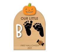 Baby Hand and Footprint Kit, Wooden Halloween Keepsake Ornament, 7.09x10.24 inches Inkless Print Pad Set, Memory Art Craft for, for Nursery, Family, Mom, Dad, Christmas