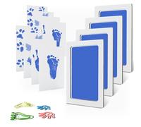 Baby Handprint and Footprint Set - 4 x Blue Ink Pads + 8 x White Paper + 4 x Paper Clips, Gift Birth, Imprint Set for the Birth of a Baby, Memories Making