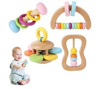 Baby hangle en bois 4pcs 4 style lisse en bois coloré hochet en pour le développement de bébé pour bébé.