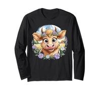 Baby Highland Cow with Purple Flowers Scottish Farm Manche Longue