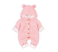Baby Hooded Sweater Romper Fleece Warm Jumpsuit Infant Boys Girls Cable-Knit Long Sleeve Sweaters Fall Winter Clothes Stylish Pullover Sweaters Knitwear Tops (Pink, 6-12 Months) h1801i
