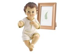 Baby Jesus Figure Mini, Resin Nativity Sculpture, Christian Ornament Statue, Hand Painted Detail, Lightweight Material, Small Size Beige Color, Perfect for Home, Church, Family Spiritual Decor