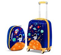 BABY JOY Ensemble de 2 Bagages à Main pour Enfants, Sac à Dos de 30,5 cm et Valise de 45,7 cm, Valise de Voyage Rigide et Sac à Dos avec 4 roulettes pivotantes, Joli Chariot à roulettes pour garçons