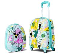 BABY JOY Ensemble de 2 Bagages pour Enfants de 40,6 cm et Sac à Dos de 30,5 cm, Valise de Voyage pour Enfants avec 4 roulettes, poignée rétractable, Valise à roulettes légère pour garçons et Filles,