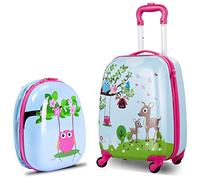 BABY JOY Lot de 2 valises pour enfants de 40,6 cm et sac à dos de 30,5 cm, valise de voyage pour enfants avec 4 roulettes, poignée rétractable, valise légère pour garçons et filles, multicolore, Cerf